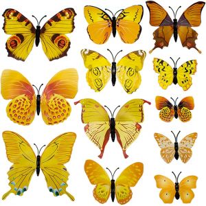 Eryi-Lot De 12 Autocollants Muraux 3d En Forme De Papillon Jaune ¿ Décorations Pour Jardin, Chambre, Chambre D'enfant, Bureau Et Fêtes À Thème ¿ Accessoires De Décoration De Gâteaux ¿ 6 À 12 Cm - Neuf