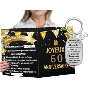 KAL-Cadeau 60 Ans Femme Homme - Porte-Clés 60 Ans Anniversaire + Xxl Grande Carte De V?ux Personnalisable - Certificat Anniversaire Avec Message Inspirant - Idée Cadeau Originale Pour 60E Anniversair - Neuf