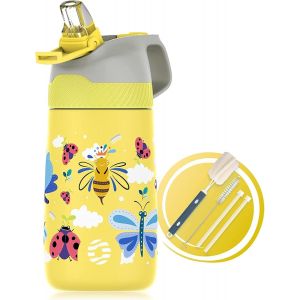 Jgd-Gourde Isotherme Enfant Avec Paille 350ml/400ml, Bouteille Isotherme Etanche Sans Bpa Tritan, Bouteille D'eau Anti-Fuite R&eacute;utilisable Pour Ecole, Sport Et Maternelle - Neuf