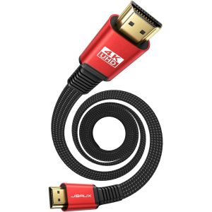 C&acirc;ble HDMI 4K 4 m Plat Haut D&eacute;bit en Nylon Tress&eacute; - 60 Hz, 18 Gbps, Prise en Charge 3D HDR UHD 2160p 1080p Ethernet ARC pour PS3/4 TV PC - Rouge - Neuf