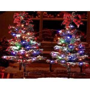 Guirlande lumineuse solaire pour sapin de No&euml;l, piquet de jardin ext&eacute;rieur, lot de 2 - Neuf