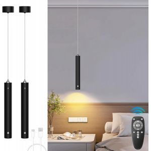 Ulteronixshop-Suspension Sans Fil, 2 Pcs Suspension Luminaire Avec Batterie 4500 Mah, Dimmable Avec T&eacute;l&eacute;commande, Minuterie 1/2/4/6h, 5 W, Lampe Suspendue Led Noire Pour Chambre, Table &Agrave; Manger - Neuf