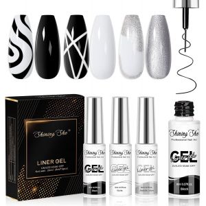 Vernis Semi Permanent, 3 Couleurs Noir Argenté Blanc Vernis À Ongles Gel Liner Kit Soak Off Uv/Led Semi-Permanent Manucure Kit Pour Salon De Manucure Diy Home, 8ml - Neuf