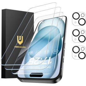 Kal-Protection Écran Iphone 15 - Lot De 3, 3 Vitres En Verre Trempé + 3 Protecteurs D'objectif, Dureté 9h, Clarté Hd, Anti-Traces De Doigts, Compatible Coque, 6,1 Pouces - Neuf