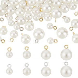 Meimie-80pcs 4 Tailles Pendentif Breloques En Perles,8 10 12 14mm Perles Blanches Rondes Avec Boucle Doré Rgentée Pour Boucles D'oreilles Collier Bracelet Bijoux Porte-Clés,Fête Desmères - Neuf