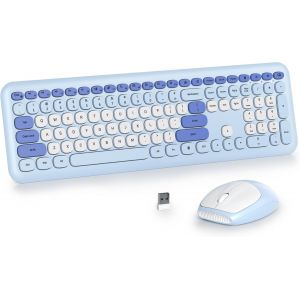Combo Clavier et Souris sans Fil Coloré,Clavier De Machine à écrire Rétro 2.4GHz,Clavier Complet à 104 Touches avec Pavé Numérique,Clavier à Membrane Silencieux(Américain QWERTY)(Pro Purple) - Neuf