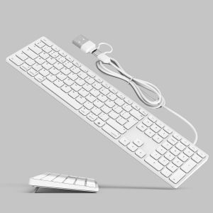 Clavier Filaire Pleine Taille Pour Mac Os ¿ Béquille Intégrée, Câble De Connexion Dans Le Port Usb-A/Usb-C, Clavier Usb Plug-N-Play Avec Pavé Numérique Pour Ordinateur Portable Imac/Mac - Neuf