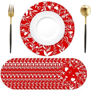 Sjzg-Lot De 50 Sets De Table En Papier Rond, Rouge Coeur Sets De Table Papier, Sets De Table Jetables Feuilles En Coeur, &Oslash; 34 Cm, D&eacute;coration De Table Pour Saint Valentin, Anniversaire, Mariage, F&ecirc;te - Neuf