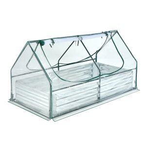 Lit Sur&eacute;lev&eacute; De Jardin Avec Serre 180 X 90 X 91 Cm Acc&egrave;s Facile Aux Plantes Design Moderne En Acier Galvanis&eacute; Vert Et Argent Helloshop26 20_0009857 - Neuf