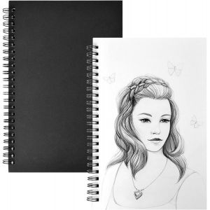 KALANKA-2 Pcs Carnet de Croquis Rigide,Carnet à Croquis A5, Carnet Dessin avec Reliure Spirale Couverture Rigide,Sketch Book Professionnel,Carnet Page Blanc Pour le Dessin Croquis et Note, 100 Pages - Neuf
