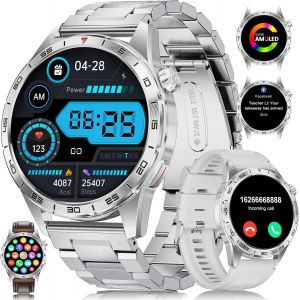 Montre Connectée Homme Avec 3 Bracelets, 1,43'' Amoled 400mah Montre Connectée Avec Appel Pour Android Ios, Ip68 Étanche 120+ Sportifs Smartwatch Avec Fréquence Cardiaque/Moniteur De Sommeil - Neuf
