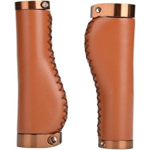 Poignées De Vélo Verrouillables En Cuir Pu Pour Vtt Pliant (Marron) - Neuf