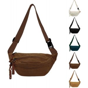 RFCBC-Sac Banane Velours Côtelé, Sac Banane Femme Velours Côtelé Sac Bandoulière Velours Côtelé Sac de Voyage avec Sangle Réglable pour Faire du Shopping, Sortir, Voyager et Travailler (Marron) - Neuf