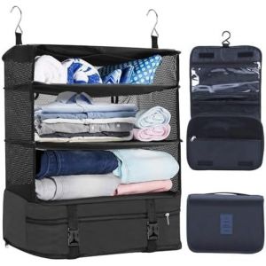Organisateur De Val S Suspendu Pliable Avec Pochette Cosm&eacute;tique 2 Pi&egrave;ces Cube D'Emballage Portable Cube D'Emballage &Agrave; Suspendre Sac De Rangement Pour Val S Et Bagages Noir - Neuf