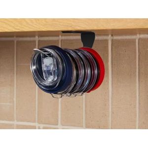 Organisateur De Couvercle De Gobelet Avec Crochet De Rangement Auto-Adh&eacute;sif - Noir - Neuf