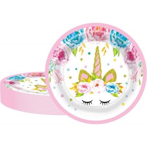 Sjzg-16pcs Vaisselle Assiette Papier &Oslash; 23cm, Licorne Party Vaisselle, Rose Kit Vaisselles Anniversaire Assiette, Couverts De F&ecirc;te, Enfants Party, Mariages, Baby Shower Decorations Pour 16 Invit&eacute;s - Neuf