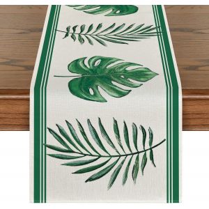 Chemin De Table D&eacute;coratif D'&eacute;t&eacute; 33 X 180 Cm (Feuilles Vertes), Chemin De Table En Toile De Jute Pour Mariage, F&ecirc;tes D'&eacute;t&eacute; Et D'automne Et D&eacute;coration De Table En Plein Air - Neuf