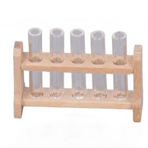 Tubes a essai miniatures realistes en bois et verre pour maison de poupee 1:12 avec support - Neuf