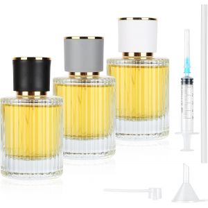 3 Pi&egrave;ces Vaporisateur Parfum Voyage Rechargeable,50ML Portable Flacon Parfum Vide,Recharge Atomiseur Spray Parfums avec Entonnoirs Presseur pour Date,Travail,Vacances - Neuf