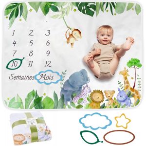 Tianyi-Couverture Etape Bébé En Français | Tapis Mois Bebe Garçon Ou Fille, Unisexe | Thème Safari | Cadeau Baby-Shower Personnalisé Jeunes Mamans | Tapis Photo Bebe | Doux, Confortable - Neuf