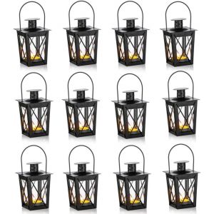 12 Pcs Vintage Métal Mini Bougie Décorative Lanterne Bougie Chauffe-Plat, Décoration De Bougie Led Lumière De Thé Pour La Fête D'anniversaire Pièce Maîtresse De Mariage, Noir (10 Pcs + 2 Pcs) - Neuf