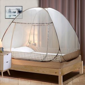 Ulteronixshop-Moustiquaire De Lit D&ocirc;me, 180x200cm &Agrave; Installation Rapide | Portable Et Pliable Pour Camping Et Chambre | Double Porte, Bordure Marron - Neuf