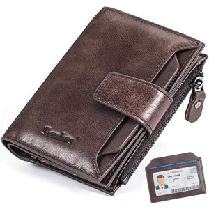 Portefeuille Homme, Blocage Rfid Portefeuille En Cuir Vachette Première Couche Avec 18 Porte Carte Crédit, 2 Compartiment À Billets, Poche À Monnaie, 2 Fenêtres D'Identification Y Boîte Cadeau - Neuf
