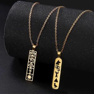 Hiéroglyphes Cartouche Collier Acier Inoxydable Égyptien Ankh Oeil D'horus Égypte Déesse Aile Colliers Bijoux Spirituels - Neuf
