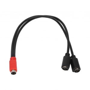 Câble répartiteur MINI DIN Y 6 broches - mâle à 2 femelles,longueur de 1,0 pi,tête rouge et noire - Neuf
