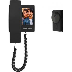 Sonnette Sans Fil Avec Caméra Et Écran, Visiophone Sans Fil Sans Wifi Pour Double Communication, Interphone Vidéo No App, Portier Vidéo Vision Nocturne, Stockage Gratuit Sans Abonnement Noir - Neuf