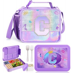 Tzf-2pcs Lunch Box Enfant Set, Sac Isotherme Repas Enfant, Bento Box Avec Compartiments Et Des Couverts, Sans Bpa Sac Boîte À Repas Pour Fille/Bambin Préscolaire Et Maternelle ¿ (Violet C) - Neuf