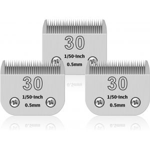 Lot De 3 Lames En Acier Inoxydable Amovibles De 30 # Pour Le Toilettage Des Chiens, Compatibles Avec Andis/Oster A5/Heiniger/Moser/Wahl, Taille N&deg; 30, Longueur De Coupe 1/50 Pouces 0,5 Mm - Neuf