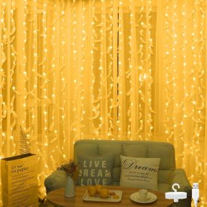 KALANKA-Rideau Lumineux Interieur 2mx1m,100LED Rideau Lumineux Interieur Noel USB avec 10 crochets IP65 Pour les f&ecirc;tes dans la chambre - Neuf