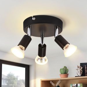 KAL-Spot De Plafond Led Gu10 Lampe De Cuisine - Plafonnier 3 Ampoules Lampe De Chambre Ronde Lampe De Couloir Moderne 350° Plafonnier Spots Pour Cuisines Couloir Chambre Salon - Sans Ampoule Noir - Neuf