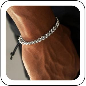 Kal-Bracelet Cubain En Argent Bracelet Cubain &Agrave; Cha&icirc;ne &Eacute;paisse Bracelet De Corde En Cire Tress&eacute;e Bracelet De Cha&icirc;ne En Acier Inoxydable Miani Bijoux Hip Hop Pour Femmes Hommes - Neuf