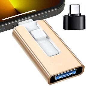 KALPZ-Cl&eacute; Usb 3.0 512G 256G 2 To 1 To Pour Iphone Avec Interface Iphone 4 En 1 Cl&eacute; Usb Type Micro Pour Iphone7/8/11/12/13 Ipad,128Gb,Golden - Neuf
