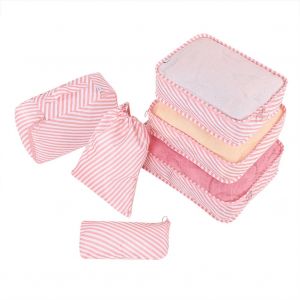 Hjlian Lot De 6 Sacs De Rangement De Voyage Impermeables Pour Vetements Et Bagages (Rayures Roses) - Neuf