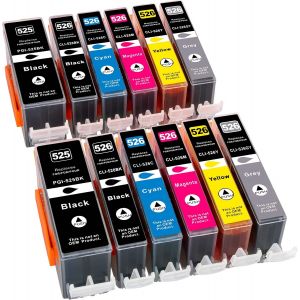 ERYI-12 Cartouches D'Encre Compatibles Pour Canon Pixma Mg 6100 6150 6200 6250 8100 8150 8200 8250 / Canon Pgi-526Bk Cli-526Bk Cli-526C Cli-526M Cli-526Gy Avec Puce !!! - Neuf