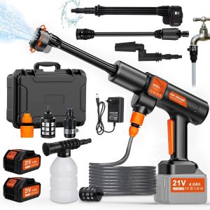 SUBZONAL-Nettoyeur Haute Pression sans Fil,Pistolet Nettoyeur Haute Pression sur Batterie,Max 45Bar Laveur Pistolet Haute Pression avec 2 * 4000mAH Batteries|Tuyau de 8.5M|6-en-1 Buse|Rotative Buse - Neuf