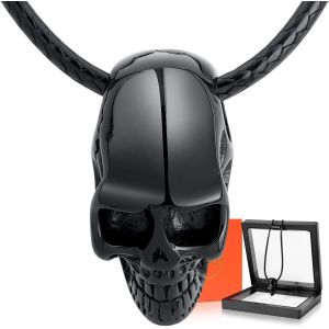 Kal-Collier T&ecirc;te De Mort Pour Hommes Femmes, Pendentif En Acier Inoxydable Avec Cha&icirc;ne En Cuir, Cadeau Gothique Punk - Neuf