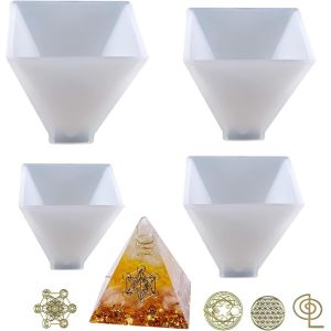 4 Pcs Pyramid Moule Pour Resine Epoxy, Pyramid Moule En Silicone Avec Remplissage En R&eacute;sine Pour Moule Pyramide, D&eacute;coration De Table &Agrave; La Maison - Neuf
