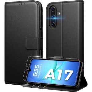 KALANKA-Coque pour Samsung Galaxy A17 5G et [Verre Tremp&eacute; Protection] [Blocage du Signal RFID] [Premium PU] [Pochette de Portefeuille] Etui &agrave; Rabat pour Samsung A17 -Noir - Neuf