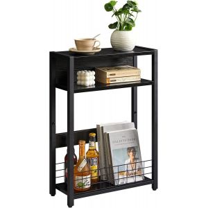 SUBZONAL-Table Fine &agrave; 3 Niveaux avec &eacute;tag&egrave;re de Rangement,Table d'appoint avec Porte-revues pour Les Petits espaces,Bout de canap&eacute; de Style Industriel, Table de Chevet pour Salon, Noir TMZ001B - Neuf