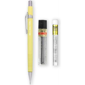 Porte-Mine Automatique - Gamme Pastel Floral - Simple + 12 Mines Hb Hi-Polymer 0,5 Mm + Tube De 4 Recharges Pour Gomme Z2-1n (Jaune Pastel) - Neuf