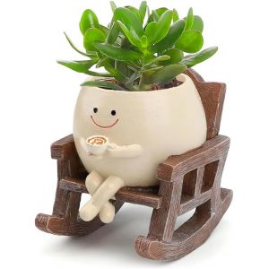 ERYI-Pots De Fleurs Avec Visage À Bascule, Pot De Fleurs Avec Visage Souriant, Pots De Fleurs Succulentes Avec Trou De Drainage, Chaise À Bascule, Pots De Fleurs Succulentes, Cache-Pots Pour Plantes - Neuf