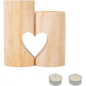 KALANKA-Chandelier En Bois, 2 Pièces Bougeoir Chauffe-Plat Naturel, Fait à La Main Avec Petite Bougie Pour Saint Valentin Fête Décoration de La Maison - Neuf