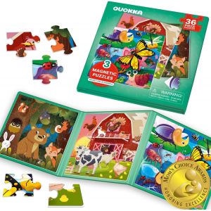 KAL-Jeu Magnétique Enfant 2 3 4 Ans - 36 Pièces Puzzle Magnétique Enfant - Jeux Voyage Pour 5 6 Ans - Jouets Pour L'Avion Avec Ferme Animaux Insectes - Cadeau Educatif Garçons Et Filles - Neuf