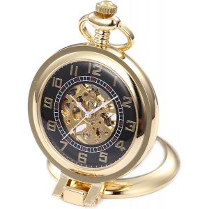 Bnhgc-Montre De Poche Mécanique Pour Homme Femme, Unique Angle Droit Remontage Manuel Montre De Poche Mécanique Noir Chiffres Arabes En Acier Pendentif Collier D'or - Neuf