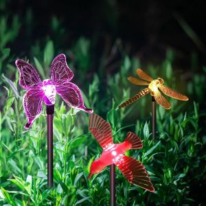 Lumières Solaires De Jardin En Plein Air, Papillon, Colibri, Libellule, Décoratif, Chemin De Jardin, Lumières Led Multicolores, Changeantes, Étanches, Lampes Solaires Pour Fête, Pelouse, Cour, - Neuf