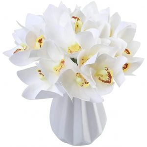 Orchid&eacute;e De Fleurs Artificielles Pour Mariage,Latex Pu,Bouquet D'Orchid&eacute;e Cymbidium,Bouquet De Mari&eacute;e,D&eacute;coration De F&ecirc;te &Agrave; La Maison,12 Pi&egrave;ces.White. - Neuf